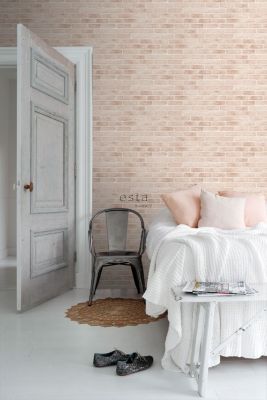 ESTAhome papier peint brique rose pêche clair 53 cm x 10.05 m