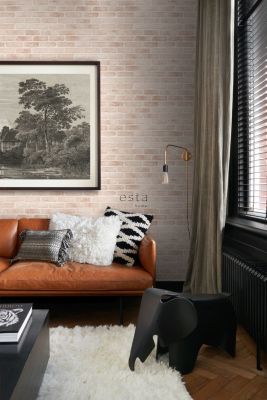 ESTAhome papier peint brique rose pêche clair 53 cm x 10.05 m
