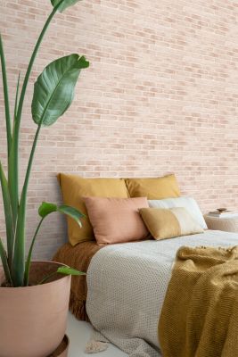 ESTAhome papier peint brique rose pêche clair 53 cm x 10.05 m