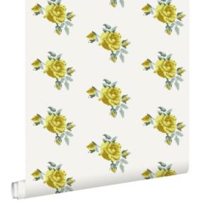 ESTAhome papier peint broderie de petites roses jaune - 53 cm x 10,05 m - 138147