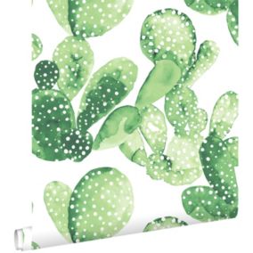 ESTAhome papier peint cactus peint à l'aquarelle vert jungle tropicale - 53 cm x 10,05 m - 138902