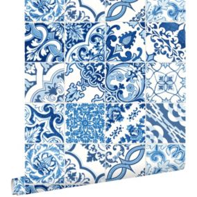 ESTAhome papier peint carreaux de ciment bleu - 53 cm x 10,05 m - 148636
