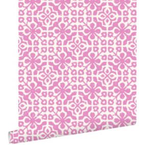 ESTAhome papier peint carreaux de ciment rose - 53 cm x 10,05 m - 128046