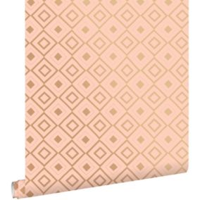 ESTAhome papier peint à carreaux rose pêche et brun cuivré brillant - 0,53 x 10,05 m - 128828