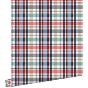 ESTAhome papier peint à carreaux rouge, bleu et vert - 53 cm x 10,05 m - 138818