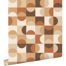 ESTAhome papier peint cercles de style Bauhaus beige et brun foncé - 50 x 900 cm - 130938