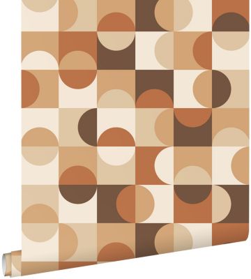 ESTAhome papier peint cercles de style Bauhaus beige et brun foncé 50 x 900 cm