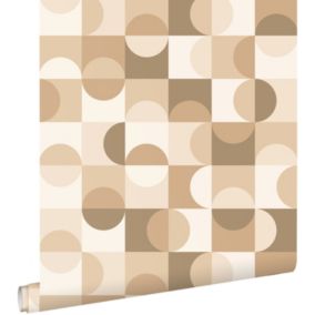 ESTAhome papier peint cercles de style Bauhaus beige, marron et blanc - 50 x 900 cm - 130937