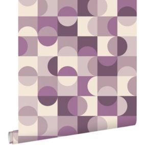 ESTAhome papier peint cercles de style Bauhaus violet et beige - 50 x 900 cm - 130939