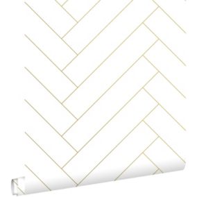 ESTAhome papier peint chevron blanc et or - 0,53 x 10,05 m - 139308