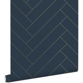 ESTAhome papier peint chevron bleu foncé et or - 0,53 x 10,05 m - 139309