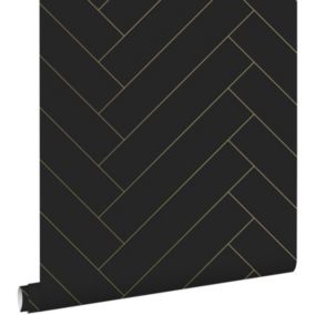 ESTAhome papier peint chevron noir et or - 0,53 x 10,05 m - 139310