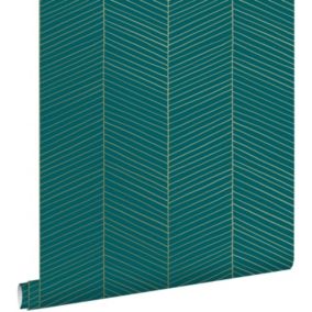 ESTAhome papier peint chevron vert émeraude et or - 0,53 x 10,05 m - 139200