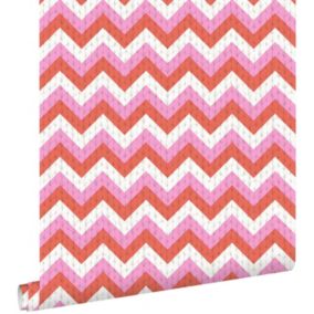 ESTAhome papier peint chevrons corail rouge et rose - 53 cm x 10,05 m - 138135