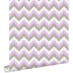 ESTAhome papier peint chevrons taupe et violet - 53 cm x 10,05 m - 138137