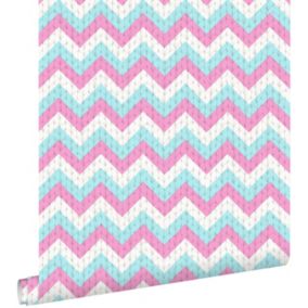 ESTAhome papier peint chevrons turquoise et rose - 53 cm x 10,05 m - 138136