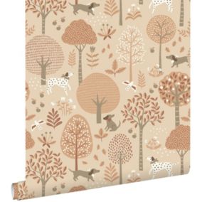 ESTAhome papier peint chiens beige et rose terracotta - 0.53 x 10.05 m - 139711