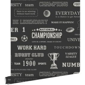 ESTAhome papier peint citations de sport noir - 53 cm x 10,05 m - 128815