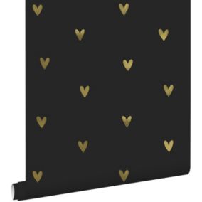 ESTAhome papier peint coeurs or et noir - 0.53 x 10.05 m - 139727