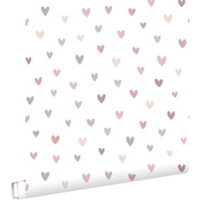 ESTAhome papier peint coeurs terracotta et violet - 0.53 x 10.05 m - 139754