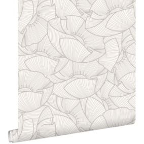 ESTAhome papier peint coquelicots gris et blanc - 0.53 x 10.05 m - 139704