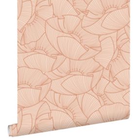ESTAhome papier peint coquelicots rose terracotta - 0.53 x 10.05 m - 139706