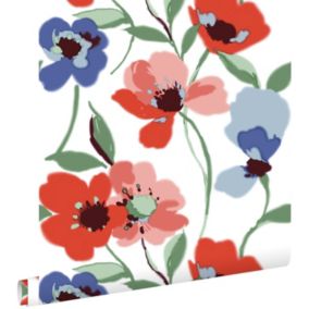 ESTAhome papier peint coquelicots rouge, bleu et vert - 50 x 900 cm - 139289