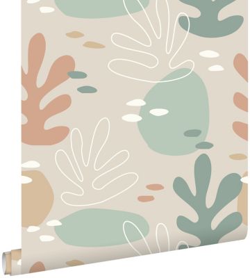 ESTAhome papier peint corail terracotta claire, vert grisé et gris 50 x 900 cm