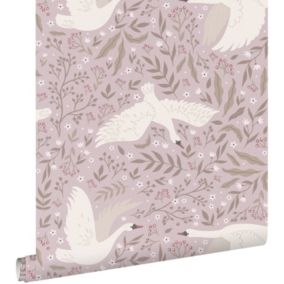 ESTAhome papier peint cygnes lilas violet - 50 x 900 cm - 130959