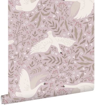 ESTAhome papier peint cygnes lilas violet 53 cm x 10.05 m