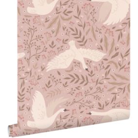 ESTAhome papier peint cygnes vieux rose - 50 x 900 cm - 130958