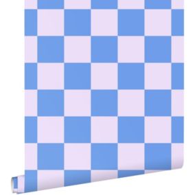 ESTAhome papier peint à damier lilas violet et bleu pastel - 50 x 900 cm - 130912