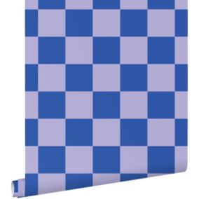 ESTAhome papier peint à damier lilas violet et bleu royal - 50 x 900 cm - 130917