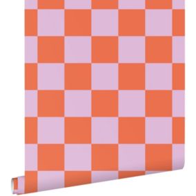 ESTAhome papier peint à damier lilas violet et orange - 50 x 900 cm - 130914