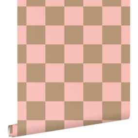 ESTAhome papier peint à damier rose et marron beige - 50 x 900 cm - 130913
