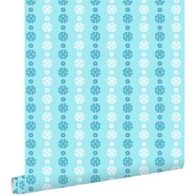 ESTAhome papier peint dentelle turquoise et blanc - 53 cm x 10,05 m - 136828