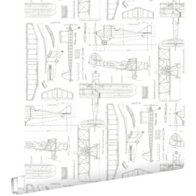 ESTAhome papier peint dessins de construction d'avions blanc - 53 cm x 10,05 m - 128812