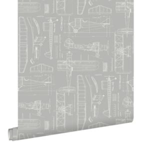 ESTAhome papier peint dessins de construction d'avions taupe - 53 cm x 10,05 m - 128811