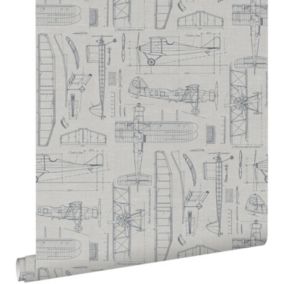 ESTAhome papier peint dessins de construction d'avions taupe et bleu grisâtre - 50 x 900 cm - 139960