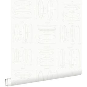 ESTAhome papier peint dessins techniques de planches de surf blanc et argent - 0,53 x 10,05 m - 128869