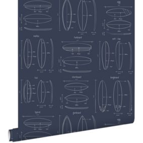 ESTAhome papier peint dessins techniques de planches de surf bleu foncé - 0,53 x 10,05 m - 128871