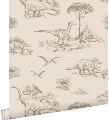 ESTAhome papier peint dinosaures beige 53 cm x 10.05 m