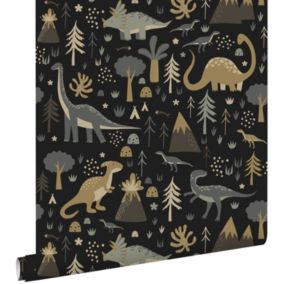 ESTAhome papier peint dinosaures bleu gris et noir - 50 x 900 cm - 139803