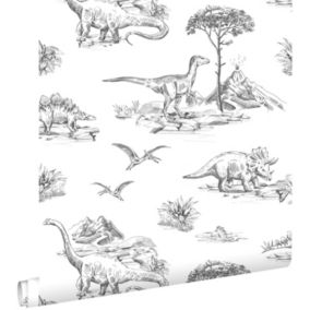 ESTAhome papier peint dinosaures noir et blanc - 0,53 x 10,05 m - 139269