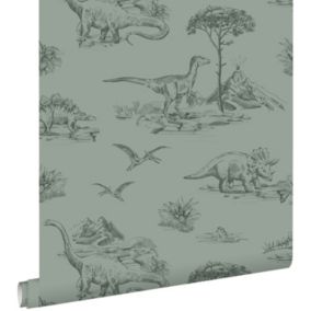 ESTAhome papier peint dinosaures vert grisé - 0,53 x 10,05 m - 139358