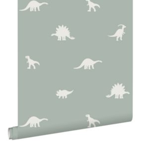 ESTAhome papier peint dinosaures vert menthe grisé - 53 cm x 10,05 m - 139284