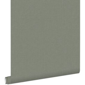 ESTAhome papier peint effet lin vert olive grisé - 0,53 x 10,05 m - 148746