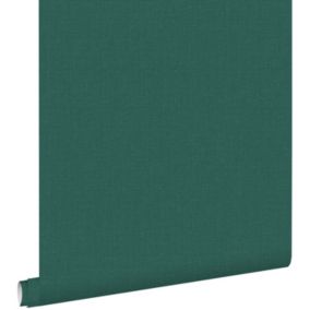 ESTAhome papier peint effet lin vert pétrole - 0,53 x 10,05 m - 148747