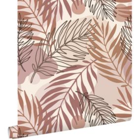 ESTAhome papier peint feuilles beige et vieux rose - 50 x 900 cm - 139821