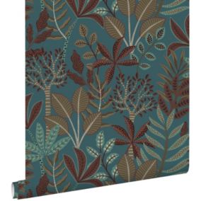 ESTAhome papier peint feuilles bleu canard - 50 x 900 cm - 139818